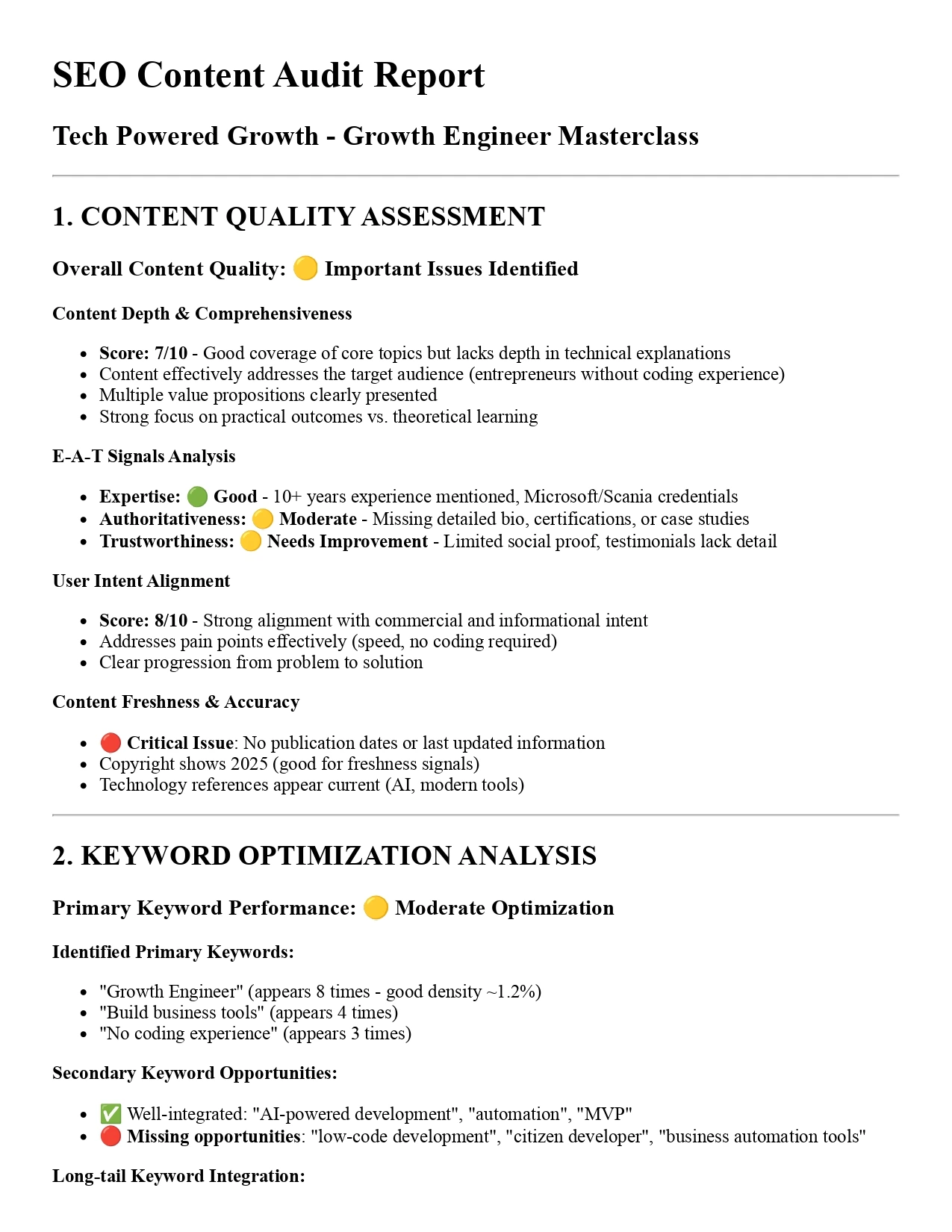 Content quality & E-E-A-T analysis